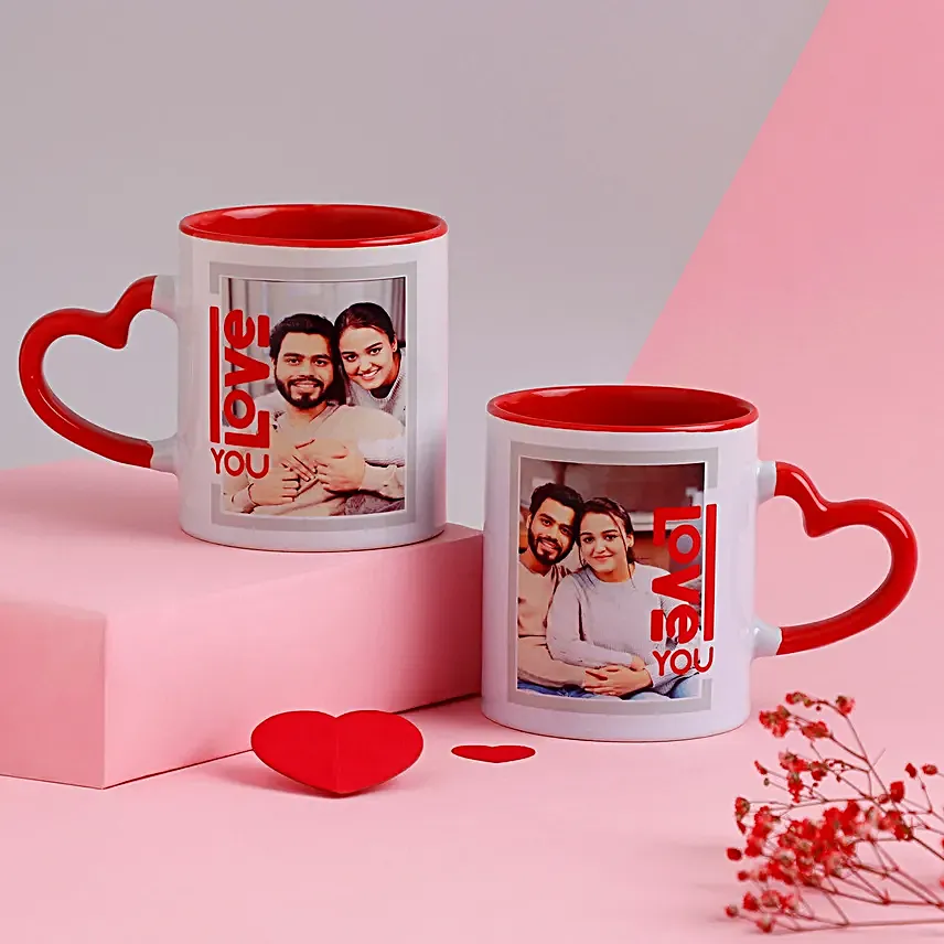 Personalised Red Heart Handle Mugs