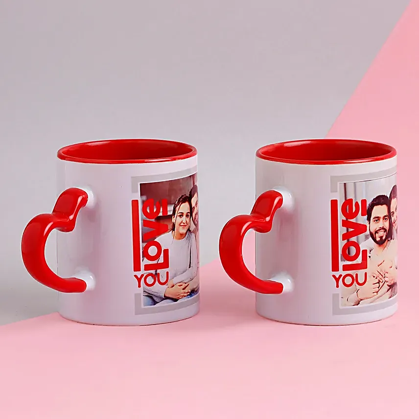 Personalised Red Heart Handle Mugs