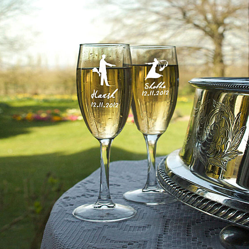 Personalised Set Of 2 Champagne Glasses  1035