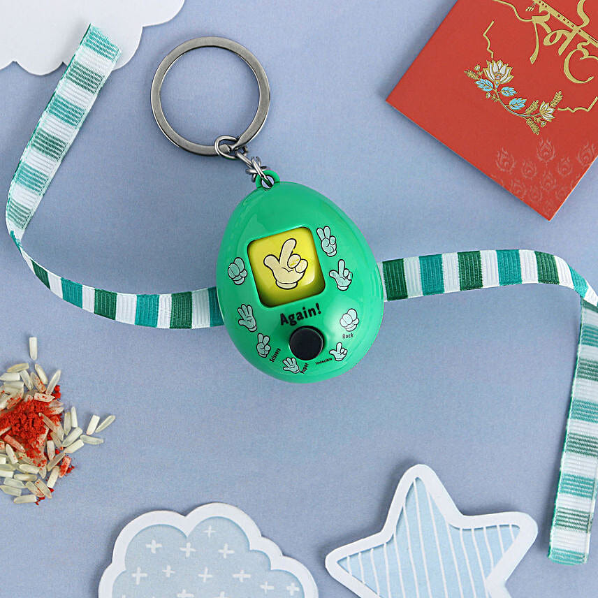 Playful Rock Paper Scissors Toy Rakhi N Kaju Katli Delight