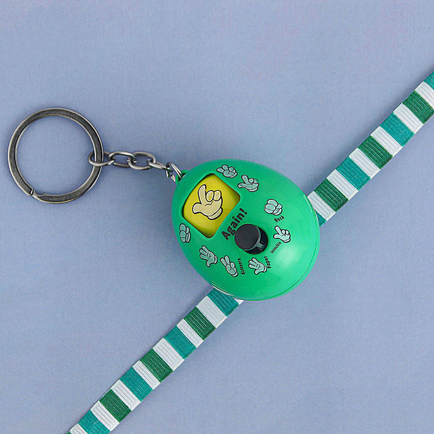 Playful Rock Paper Scissors Toy Rakhi N Kaju Katli Delight