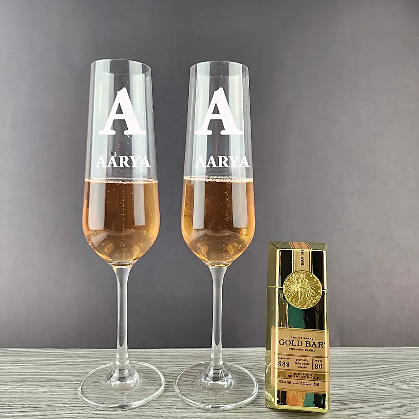 Premium wishkey with Personalised Champagne Glasses