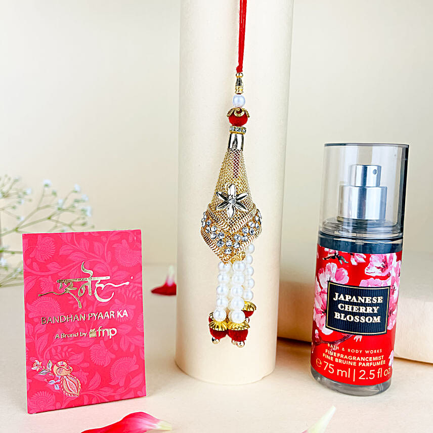 Shimmering Love Lumba Rakhi N Cherry Blossom Spray