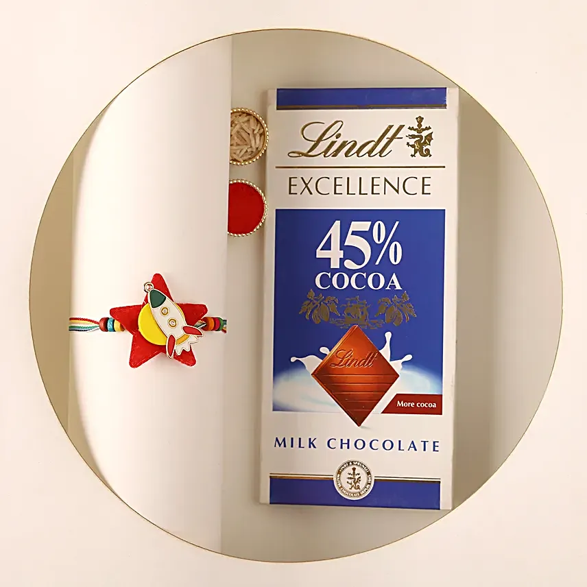 Sneh Fancy Rocket Rakhi & Lindt Bar