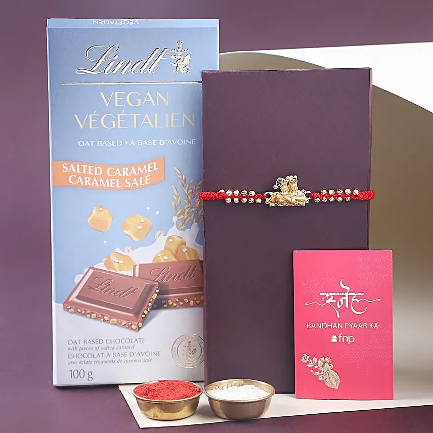 Sneh Golden Krishna Rakhi N Salted Caramel Chocolate