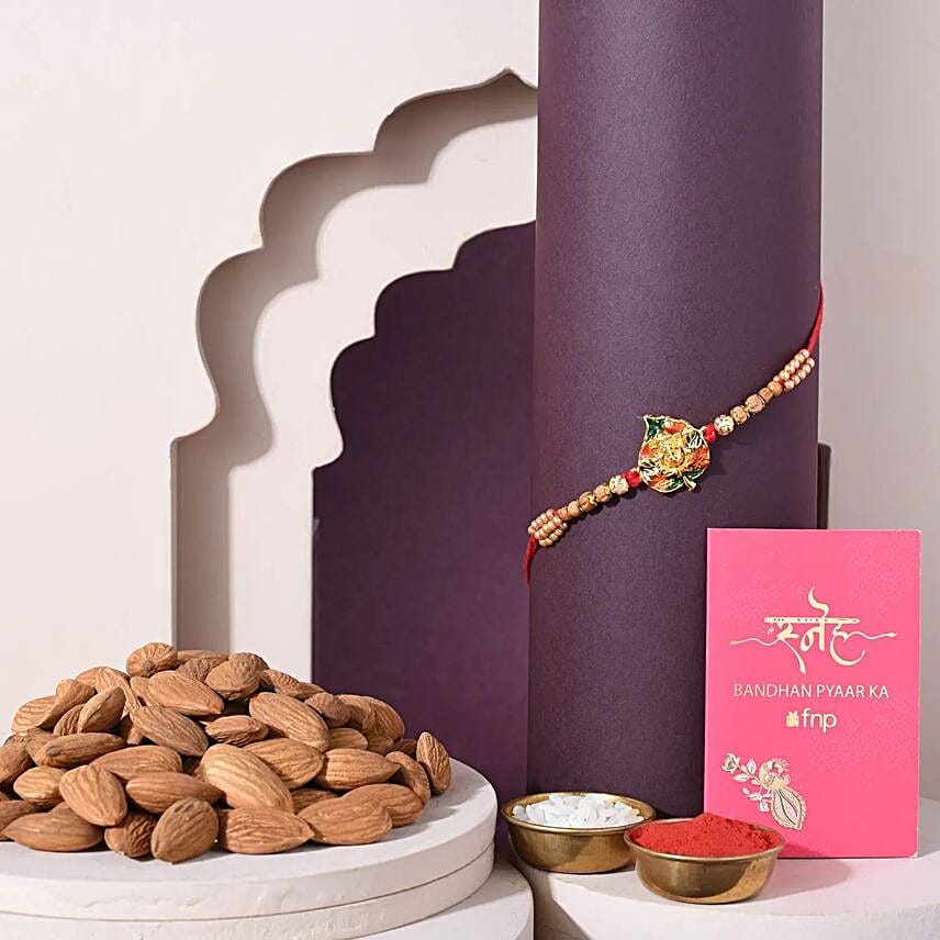 Sneh Meenakari Ganesha Rakhi N Almonds Combo