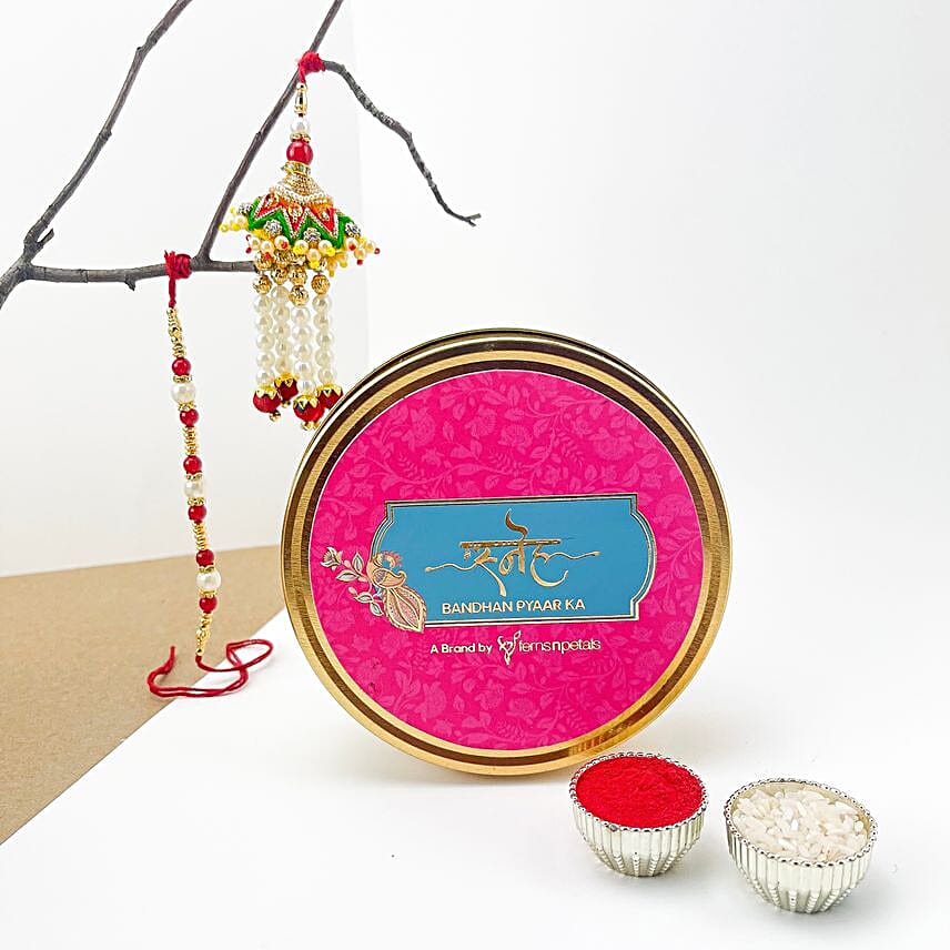 Sneh Pearly Bhaiya Bhabhi Rakhi Set In Tin Box