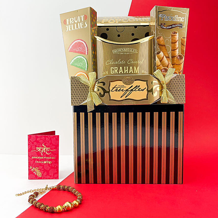 Sneh Rudraksha Beads Rakhi N Gourmet Gift Basket