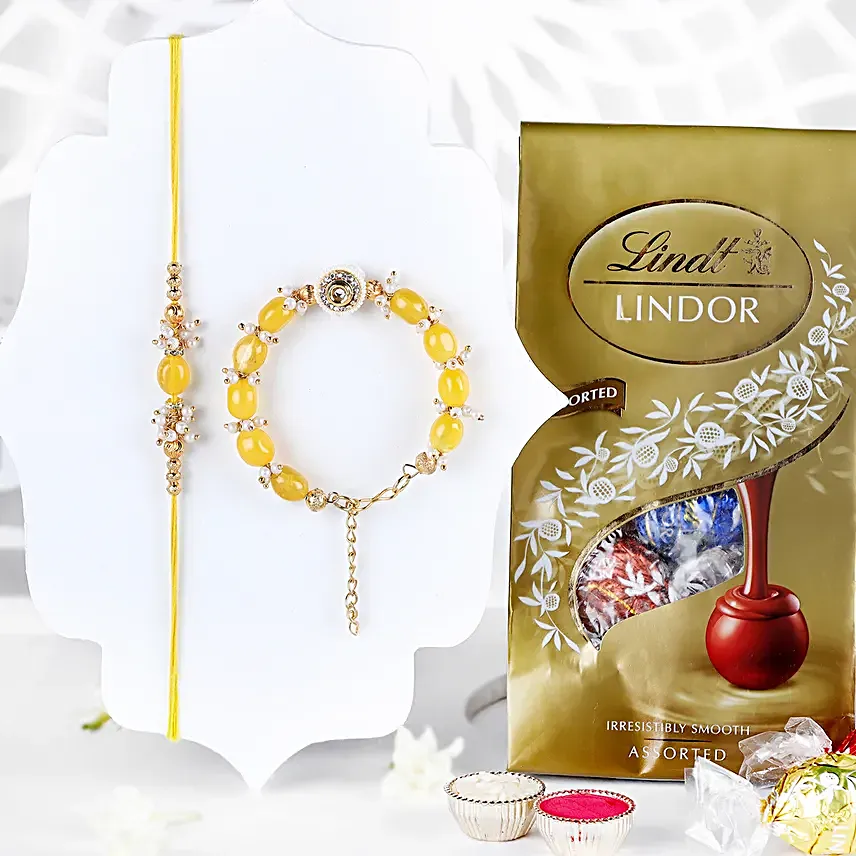 Sunkissed Pearl Bhaiya Bhabhi Rakhi N Lindt Lindor Pack