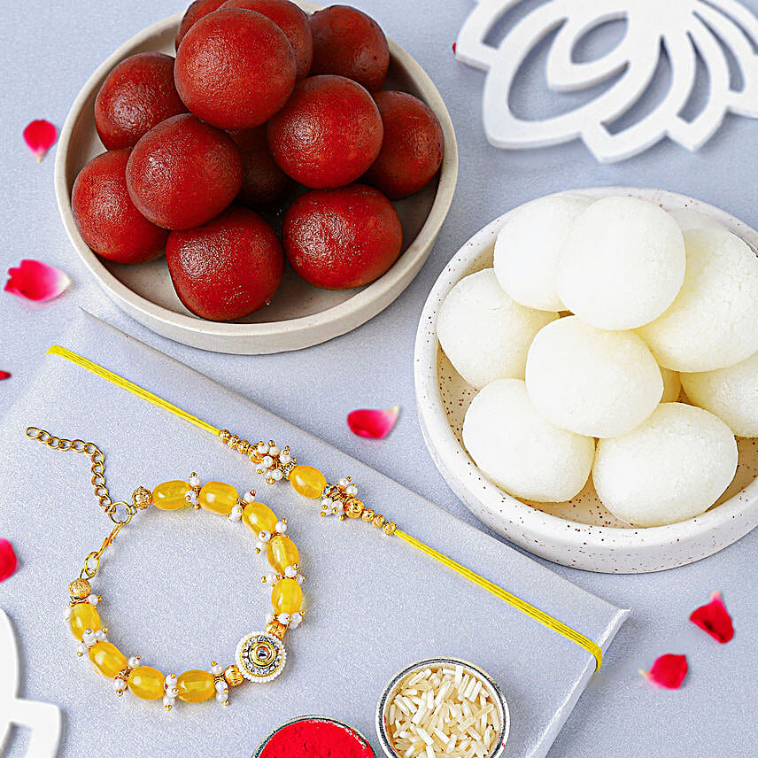 Sunkissed Stone Work Lumba Pearl Rakhi Combo