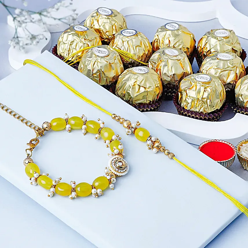 Sunkissed Stone Work Lumba Pearl Rakhi Combo