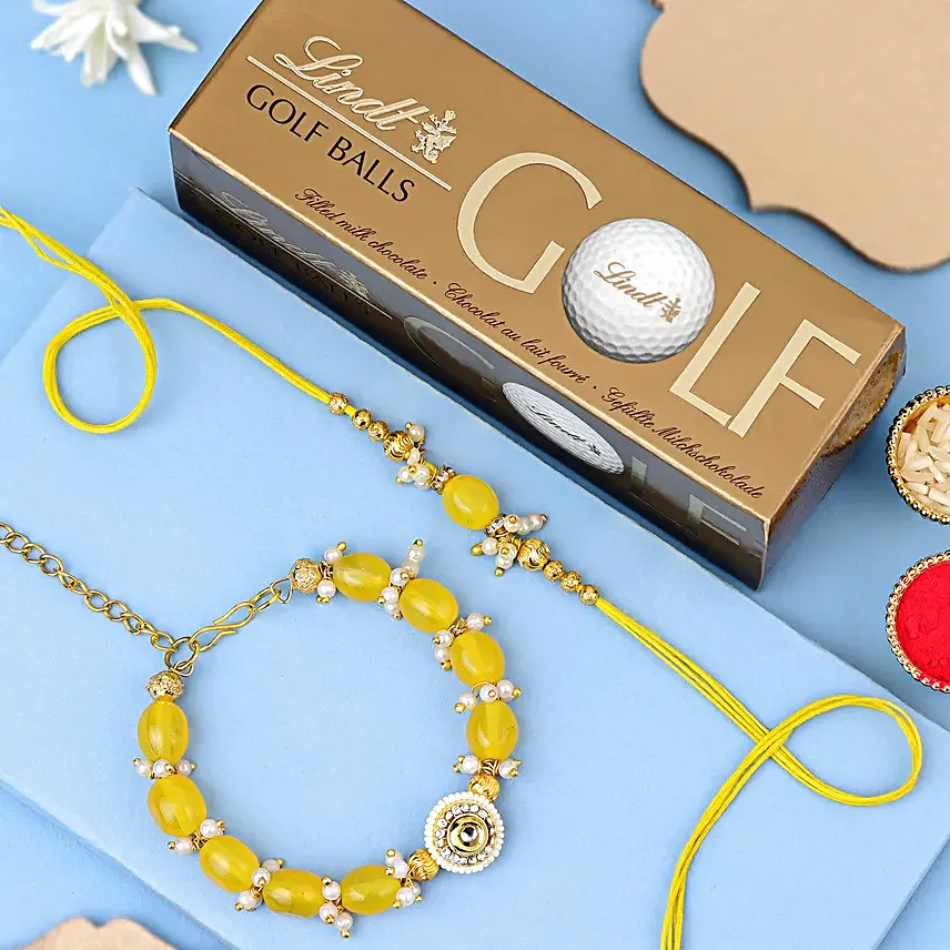 Sunshine Pearls Bhaiya Bhabhi Rakhi N Lindt Golf Balls Treat