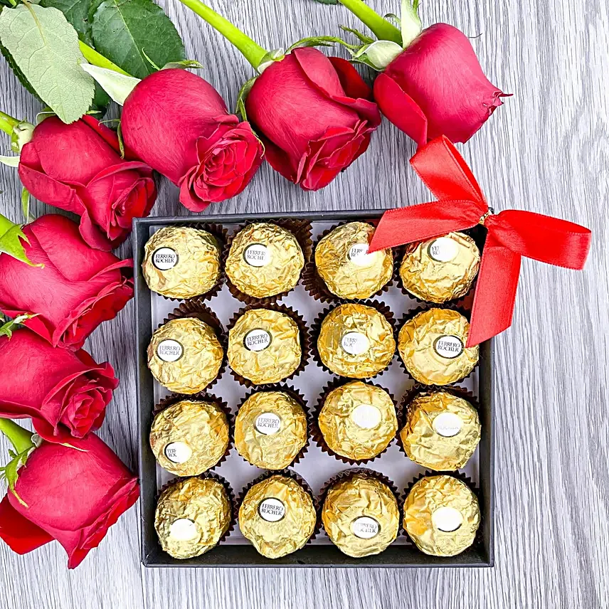 Sweet Love Red Roses Bouquet And Ferrero Rocher