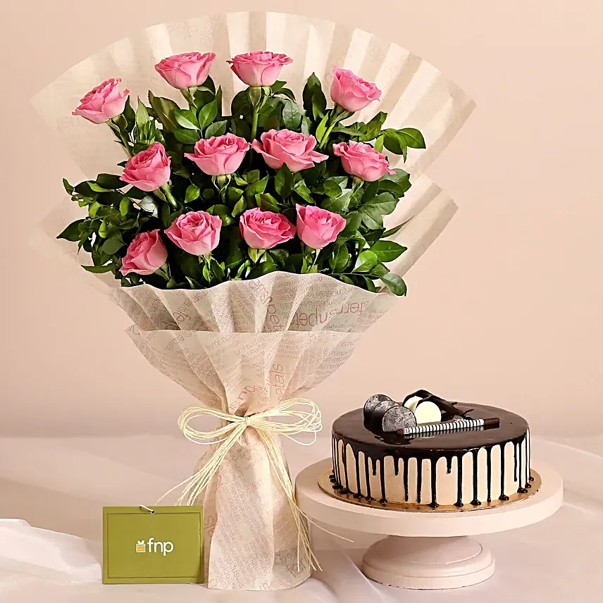 Sweet Memories Pink Roses Bouquet Chocolate Cake