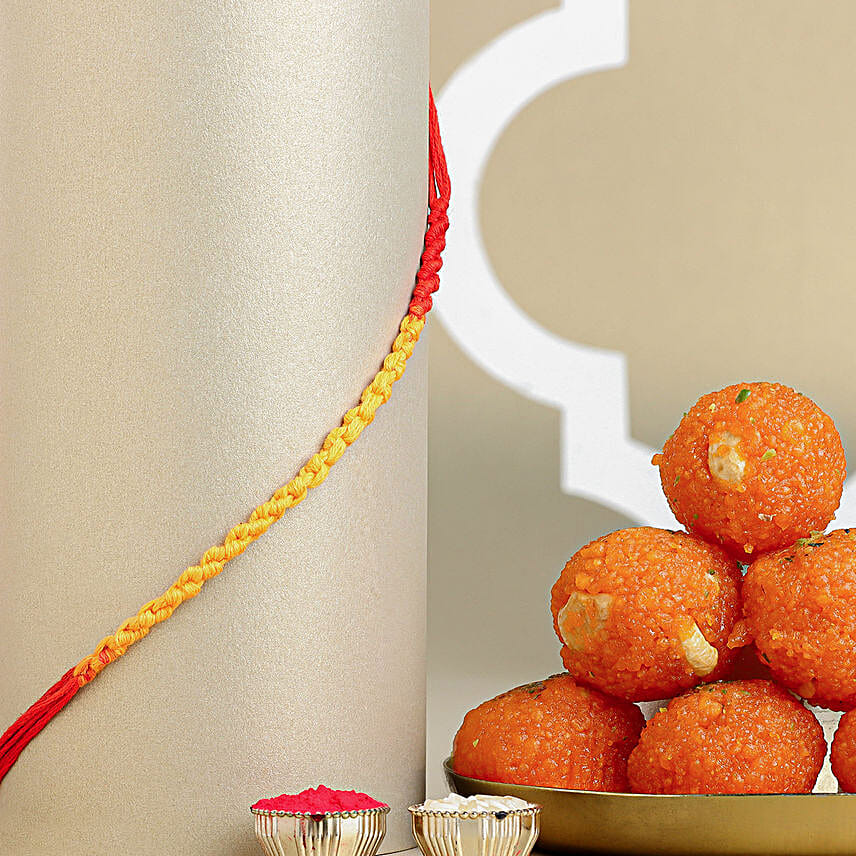 Traditional Mauli Thread Rakhi N Motichoor Laddoo