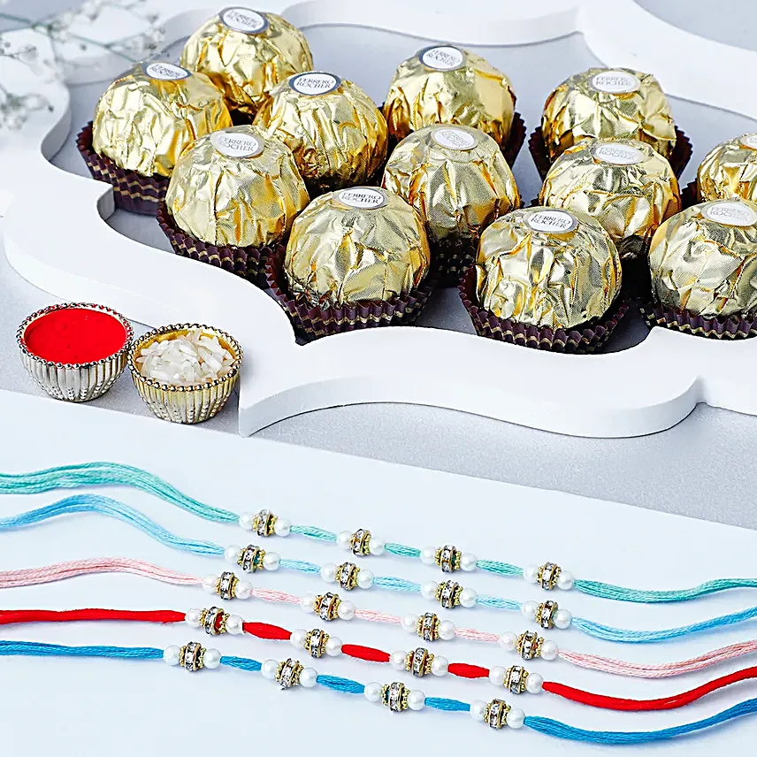 Understated Elegance Rakhi Bundle Set N Ferrero Delight