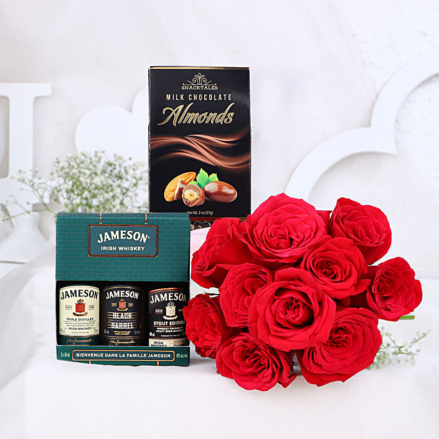 Valentine Indulgence Whiskey N Roses Hamper