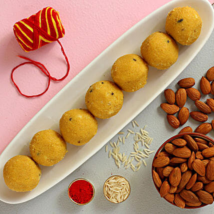 Bhai Dooj Special Besan Laddoo And Almonds Combo:Send Dry Fruits to Canada