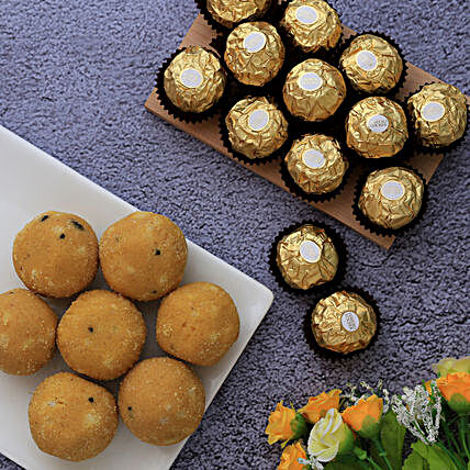 Besan Laddoo And Ferrero Rocher Combo:Sweets Delivery in Canada