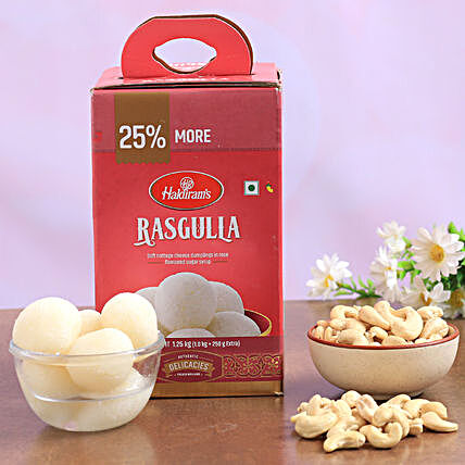 Cashews And Haldiram Rasgulla Combo:Send Sweets to Canada