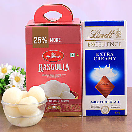Haldiram Rasgulla And Lindt Chocolate Combo