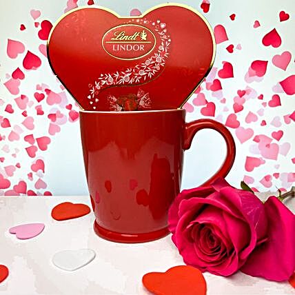 Lindt Lindor With Mug And Rose V Day Gift:Send Valentines Day Gifts to Canada