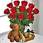 12 Red Roses Chocolates and Bear