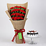 20 Red Carnations And Black Forest Cake