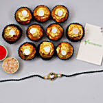 Golden Green Kundan Rakhi And 12 Pcs Ferrero Rocher