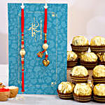 Red Pearl And Lumba Rakhi Set With 15 Pcs Ferrero Rocher