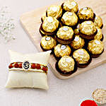Om And Rudraksha Bracelet Rakhi With 15 Pcs Ferrero Rocher