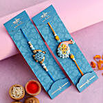 Peacock And Turtle Rakhi Set With Soan Papdi