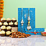 Blue Lumba Rakhi Set And Kids Rakhi With Almonds And Ferrero Rocher