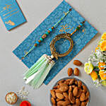 Feather Pearl Designer Lumba Rakhi Set With Healthy Almonds