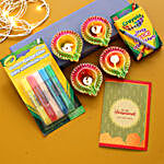 Diwali Greetings With Green Diyas And Crayola Glitter Crayons