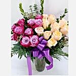 Exotic White And Lavender Roses Vase
