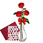 Red Roses Vase And Love Greeting Card