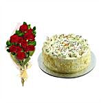 Yummy Vanilla Cake And Red Roses Bouquet