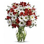 Red Alstroemeria And White Chrysanthemums Bouquet