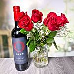 Eternal Love Red Roses Bunch And Wine