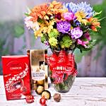 Lovely Mixed Flowers Bouquet With Chocolates