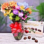 Mixed Flowers Bouquet And Maitre Assorted Chocolates