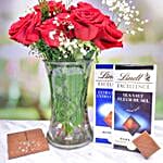 Ravishing Red Roses Bouquet And Lindt Chocolate