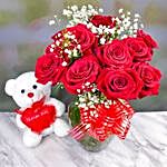 Ravishing Red Roses Bunch With Cute Teddy