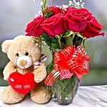 Ravishing Red Roses Bunch With Teddy