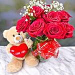 Ravishing Red Roses Bunch With Teddy