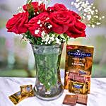 Romantic Red Roses Bouquet And Ghirardelli Chocolate