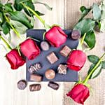 Romantic Red Roses Bouquet And Maitre Assorted Chocolates