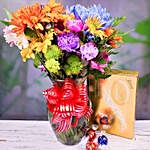 Striking Mixed Flowers Bouquet And Lindt Chocolate