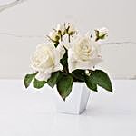 White Tamora Roses Metal Vase